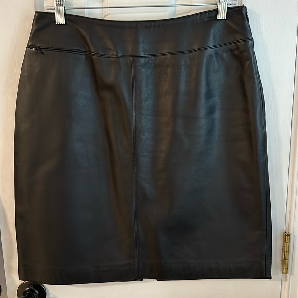 100% Leather Black Skirt by Lord & Taylor Size 10